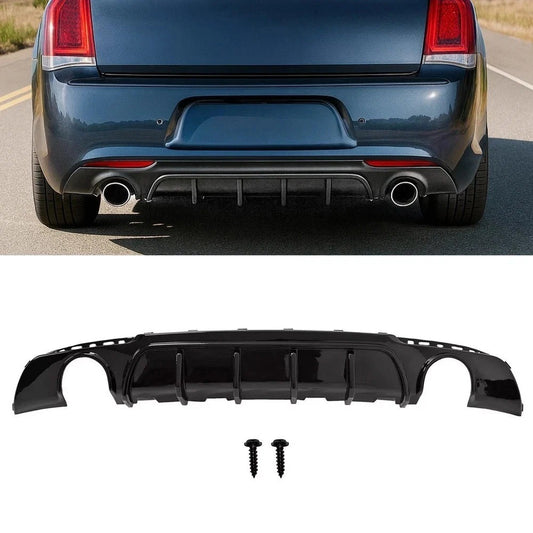 Fits CHRYSLER 300 2015-2023 Rear Bumper Diffuser Valance Shark Fins Gloss Black