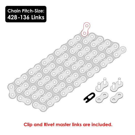 Caltric Drive Chain for Dirt Bike 428 X 136 428-Pitch 136-Links Non O-Ring