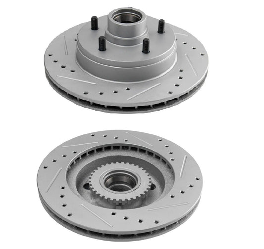 Front Performance Drilled Slotted & Coated Disc Brake Rotor Pair for GM