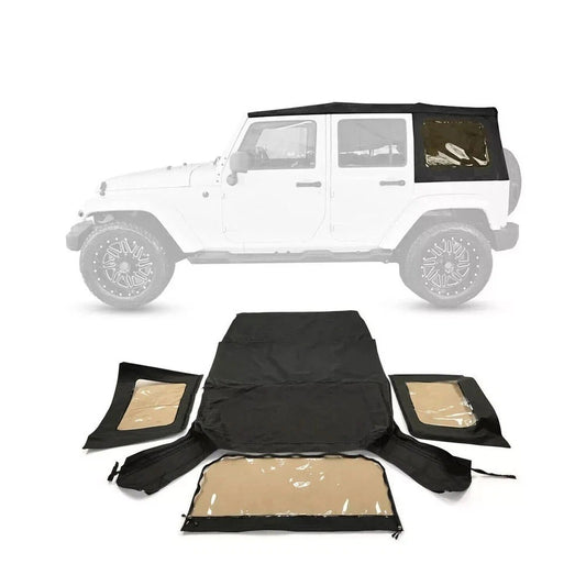 For 2010-2018 Jeep Wrangler 4DR JK Soft Top w/Tinted Windows, Black Twill