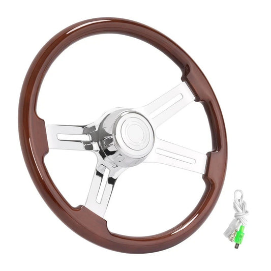 Freightliner/Kenworth/Peterbilt/Volvo 18in Wood Steering Wheel Chrome 4 Spoke