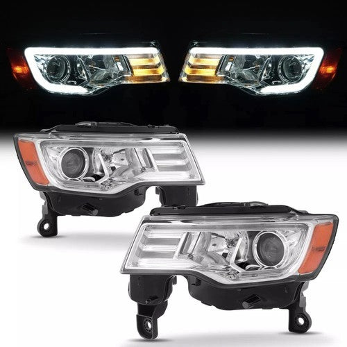 For 2017-2022 Jeep Grand Cherokee Halogen Upgrade LED Tube Projector Headlights