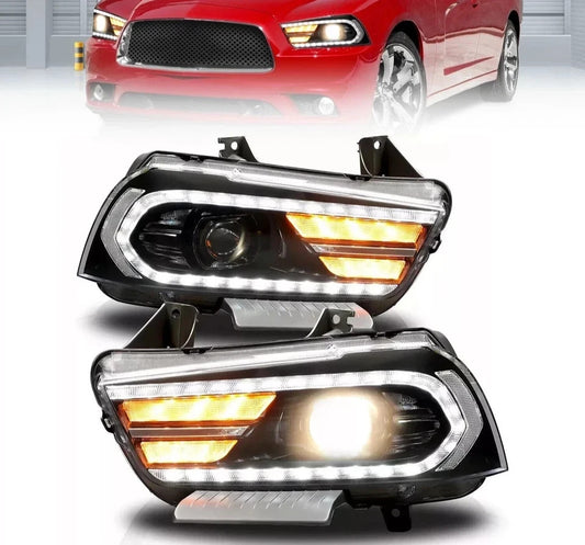 For Dodge Charger 2011-2014 Projector Headlights Headlamps LED Sequential Turn
