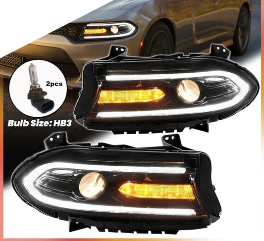 HECASA Halogen LED DRL Projector Headlights Lamps For 2015-2022 Dodge Charger