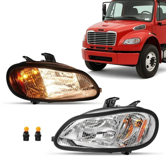 For Freightliner M-2 M2 2003-2018 Chrome Headlights Headlamps LH & RH Pair Set