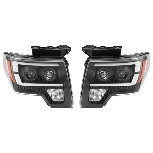 Pair Black Projector Factory Halogen Headlights W/LED DRL For Ford F150 2009-14