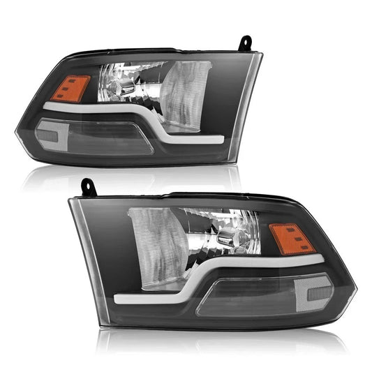 Pair LED DRL Black Headlights For Dodge Ram 1500 2500 3500 Halogen 2009-2018