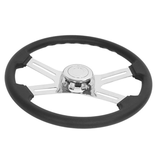 Black 4 Spoke Steering Wheel 18" For Freightliner/ Kenworth/ Peterbilt/ Volvo