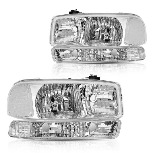 Headlights w/ Bumper Lamps For 1999-2007 GMC Sierra 1500 2500 2000-2006 Yukon XL