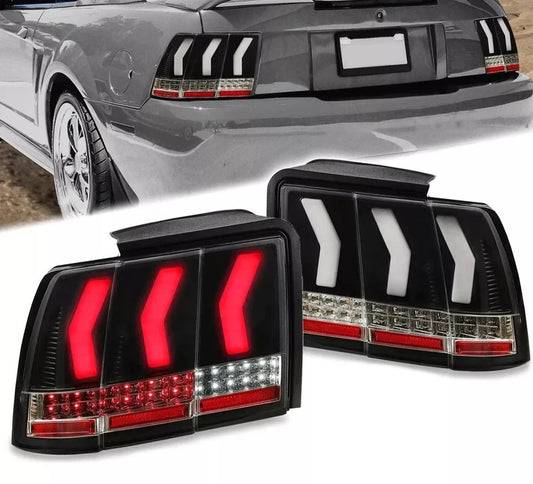 HECASA For 99-04 Ford Mustang LED Tail Lights Sequential Signal Brake Lamp Black