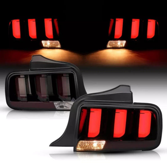 HECASA LED Tube Tail Lights For Ford Mustang 2005-2009 Smoked Signal Brake Lamps