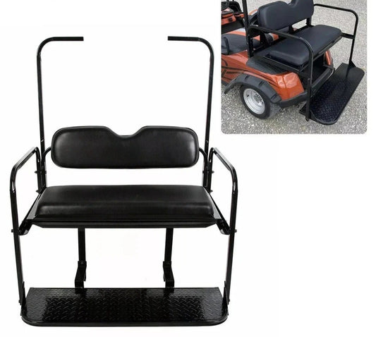 For EZGO TXT Model Golf Cart Rear Flip Seat Kit w/Roof Support Black Cushion Pad