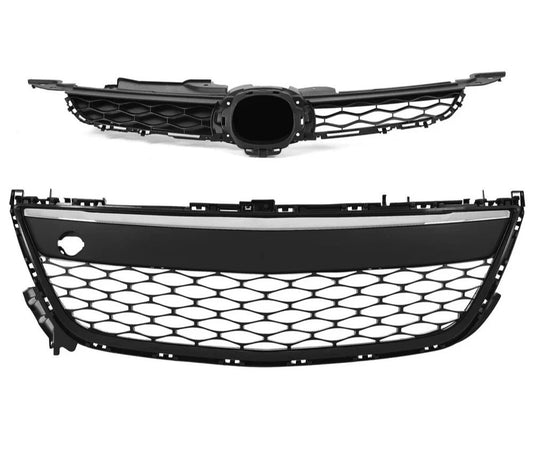 Front Bumper Upper+Lower Grille Black w/Chrome Molding For Mazda CX-7 2010-2012