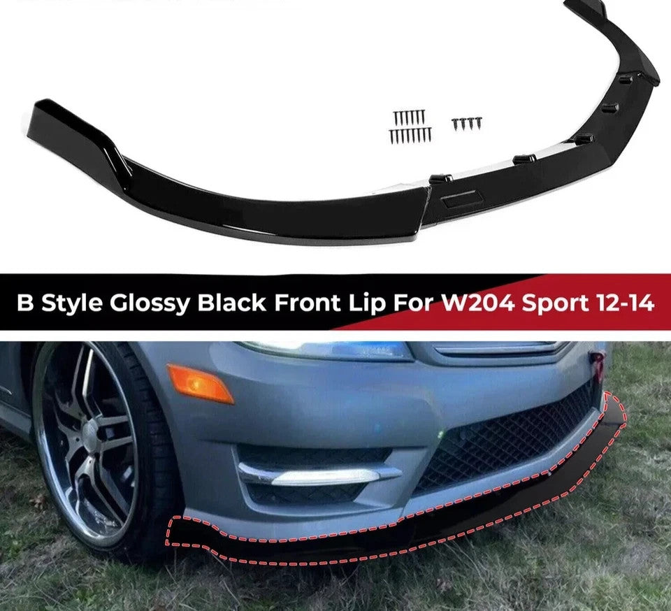 For Benz C Class W204 Sport 12-14 Glossy Black Front Bumper Lip Splitter Spoiler