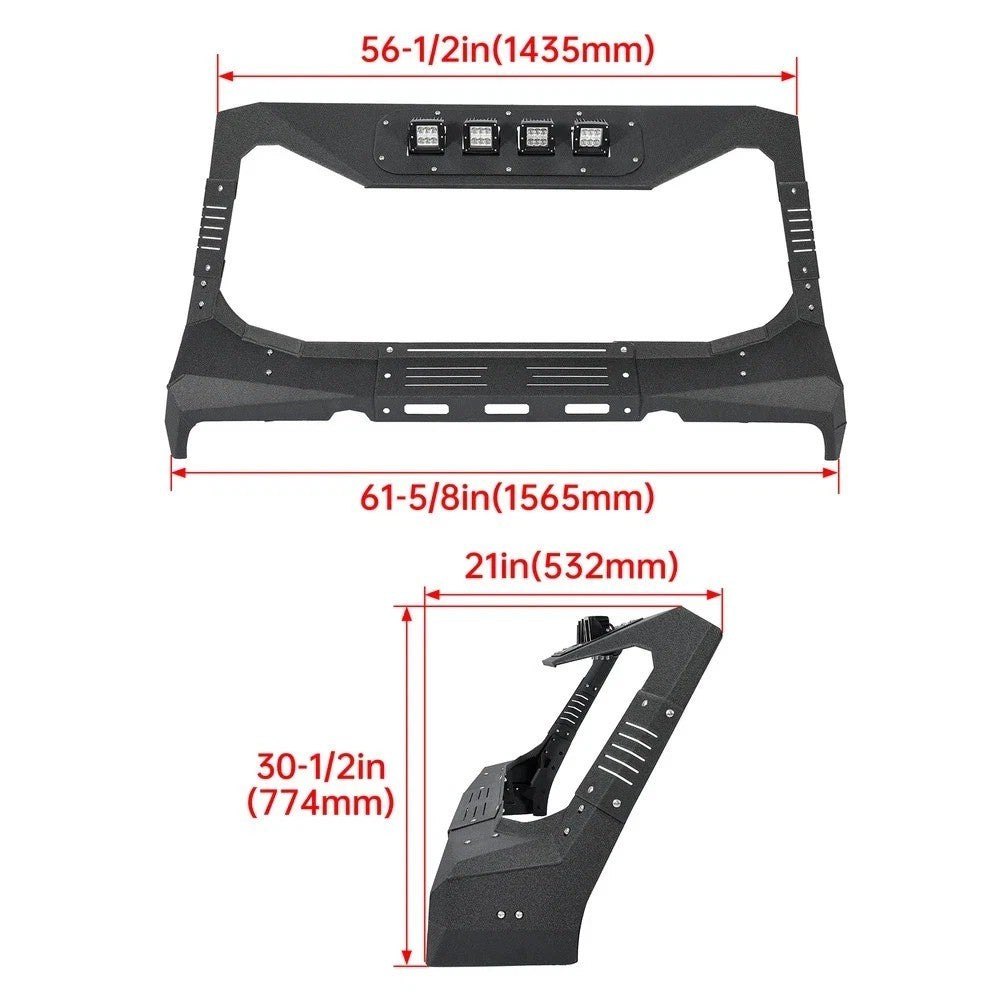HECASA For Jeep Wrangler JK 07-18 Windshield Frame Visor Cowl Armor w/ Light