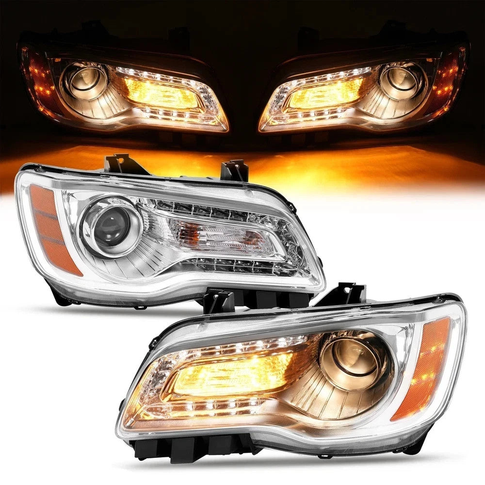 HECASA For Chrysler 300 2011-2023 Chrome LED DRL Projector Headlights Headlamps