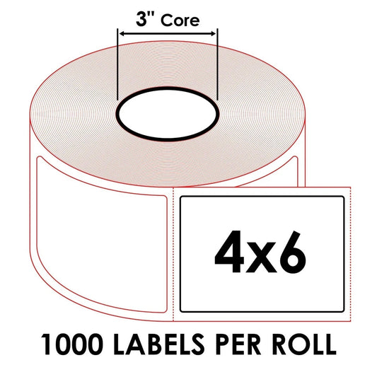 8x Roll - Heavy Duty 4x6 (4"x6") Shipping Direct Thermal Labels - 3" Core Roll