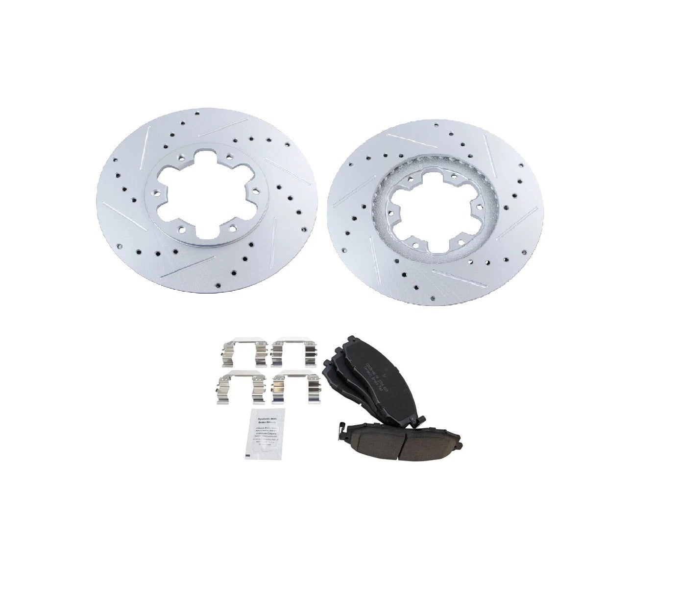 Front Ceramic Disc Brake Pad & Performance Drilled Slotted Coated Rotor Kit New