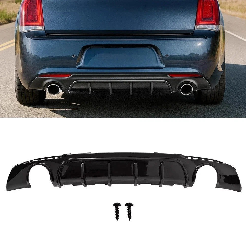 Fits CHRYSLER 300 2015-2023 Rear Bumper Diffuser Valance Shark Fins Gloss Black