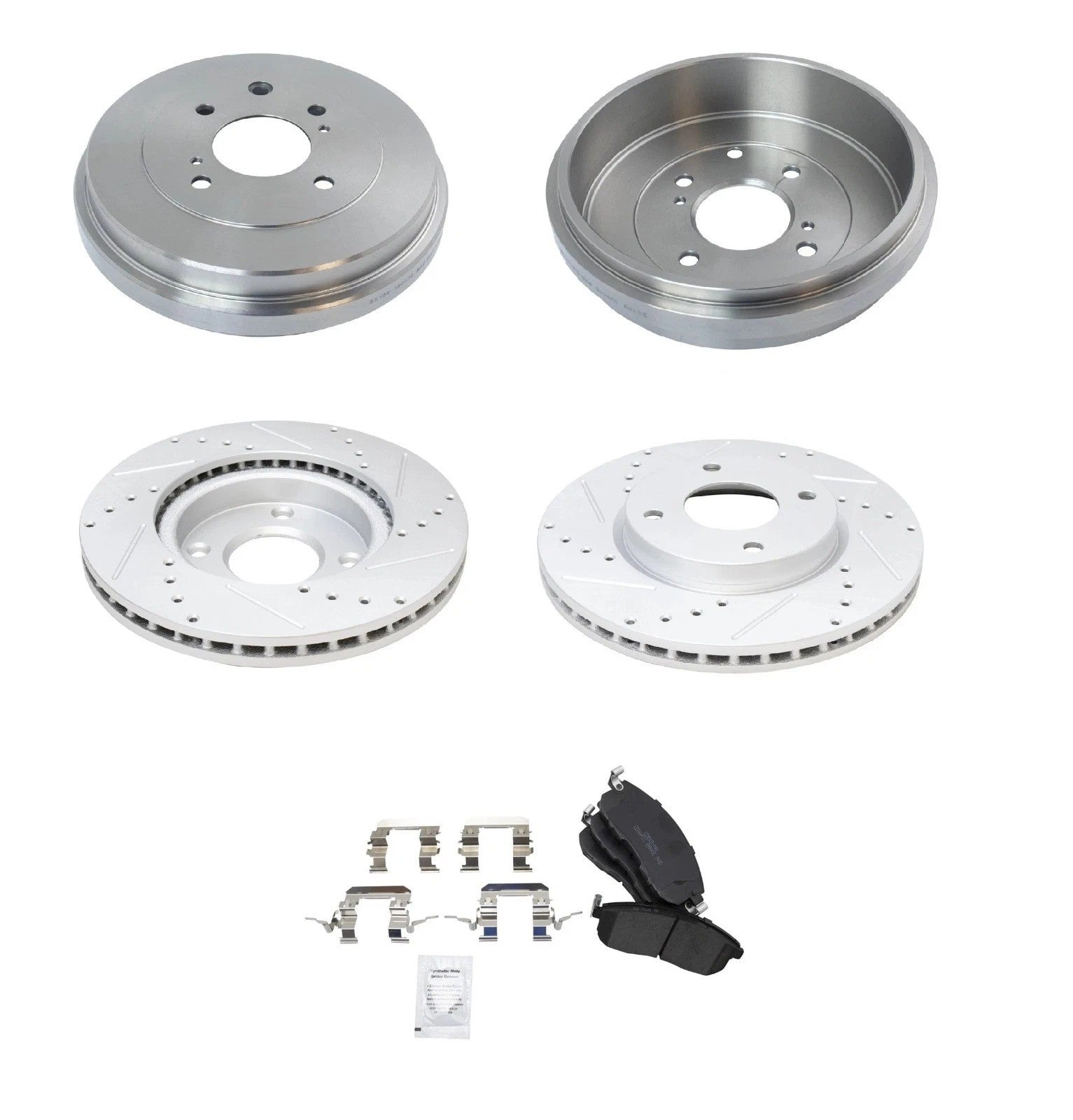 Front & Rear Ceramic Disc Brake Pads Rotors & Drum Kit Set for Nissan New