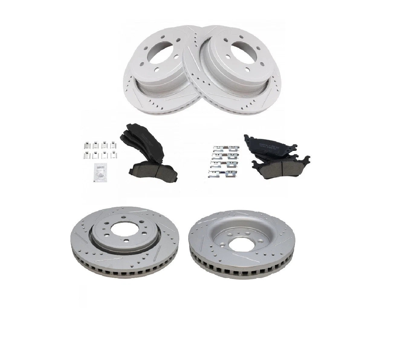 Front & Rear Ceramic Brake Pads & Cross Drilled Rotors For 12-17 Ford F150 6 Lug