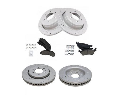 Front & Rear Ceramic Brake Pads & Cross Drilled Rotors For 12-17 Ford F150 6 Lug
