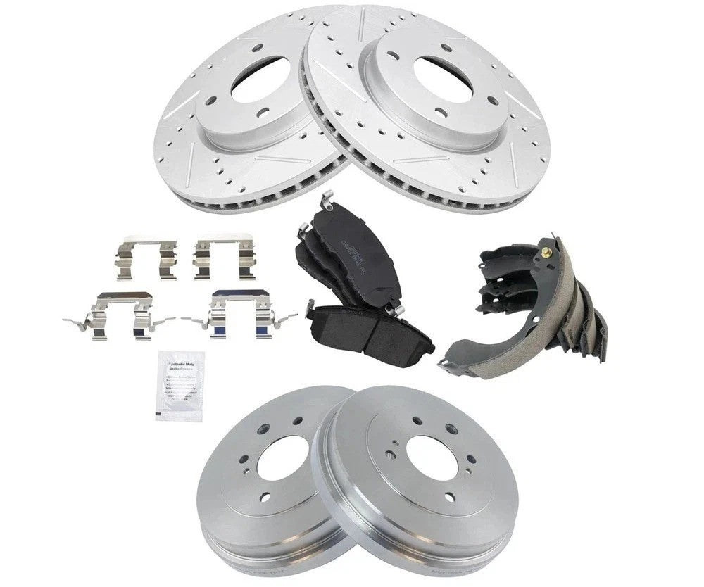 Front & Rear Ceramic Disc Brake Pads Rotors & Drum Kit Set for Nissan New