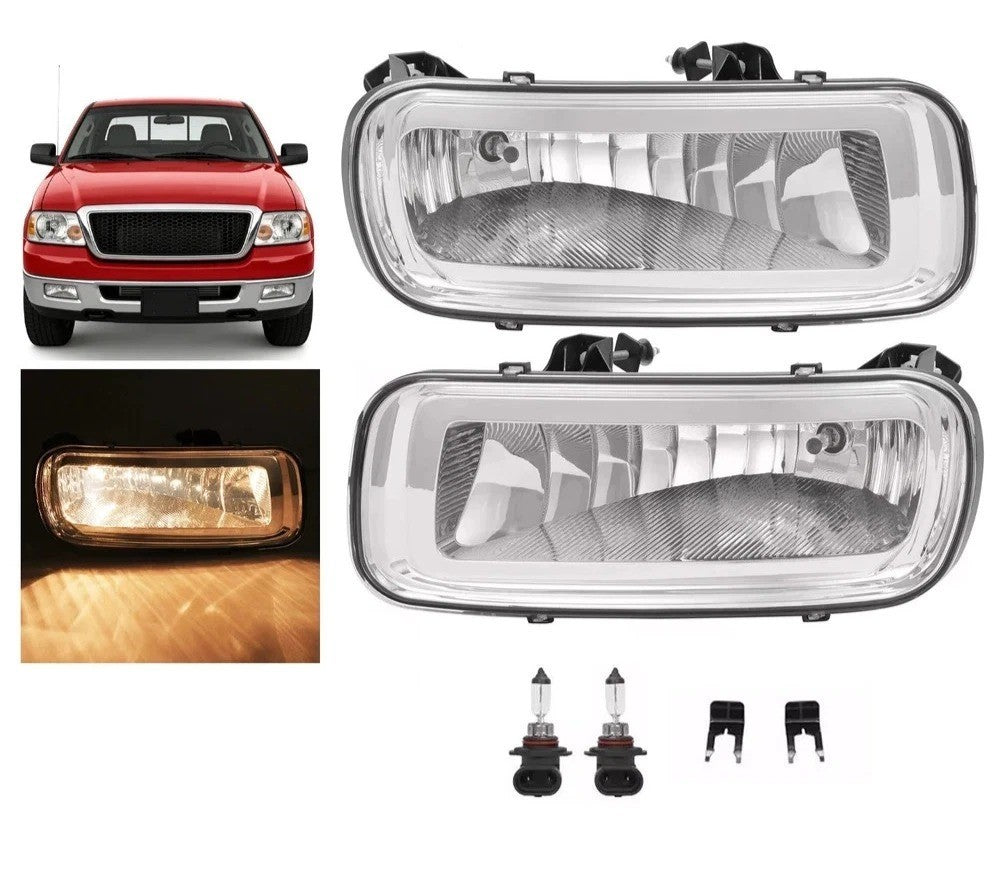 HECASA Pair Fog Lights W/Bulbs Clear Lens For Ford F-150 2004-2006 05 5L3Z15201A