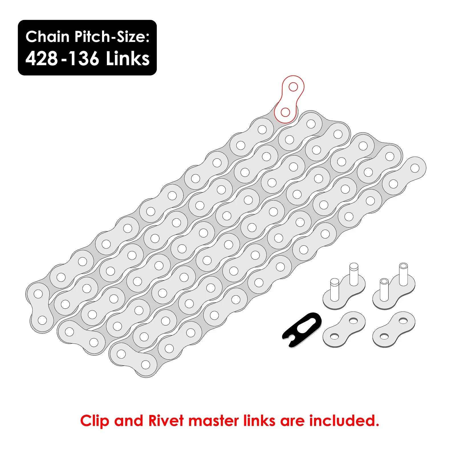 Caltric Drive Chain for Dirt Bike 428 X 136 428-Pitch 136-Links Non O-Ring