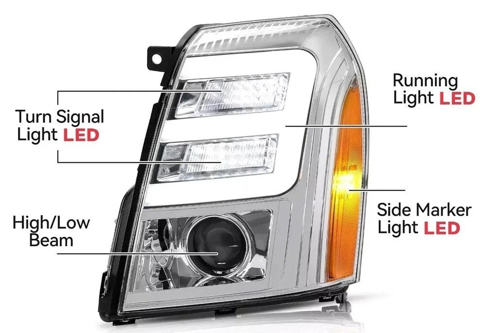 For Cadillac Escalade ESV 07-14 HID/Xenon LED DRL Projector Headlights DOT/SAE