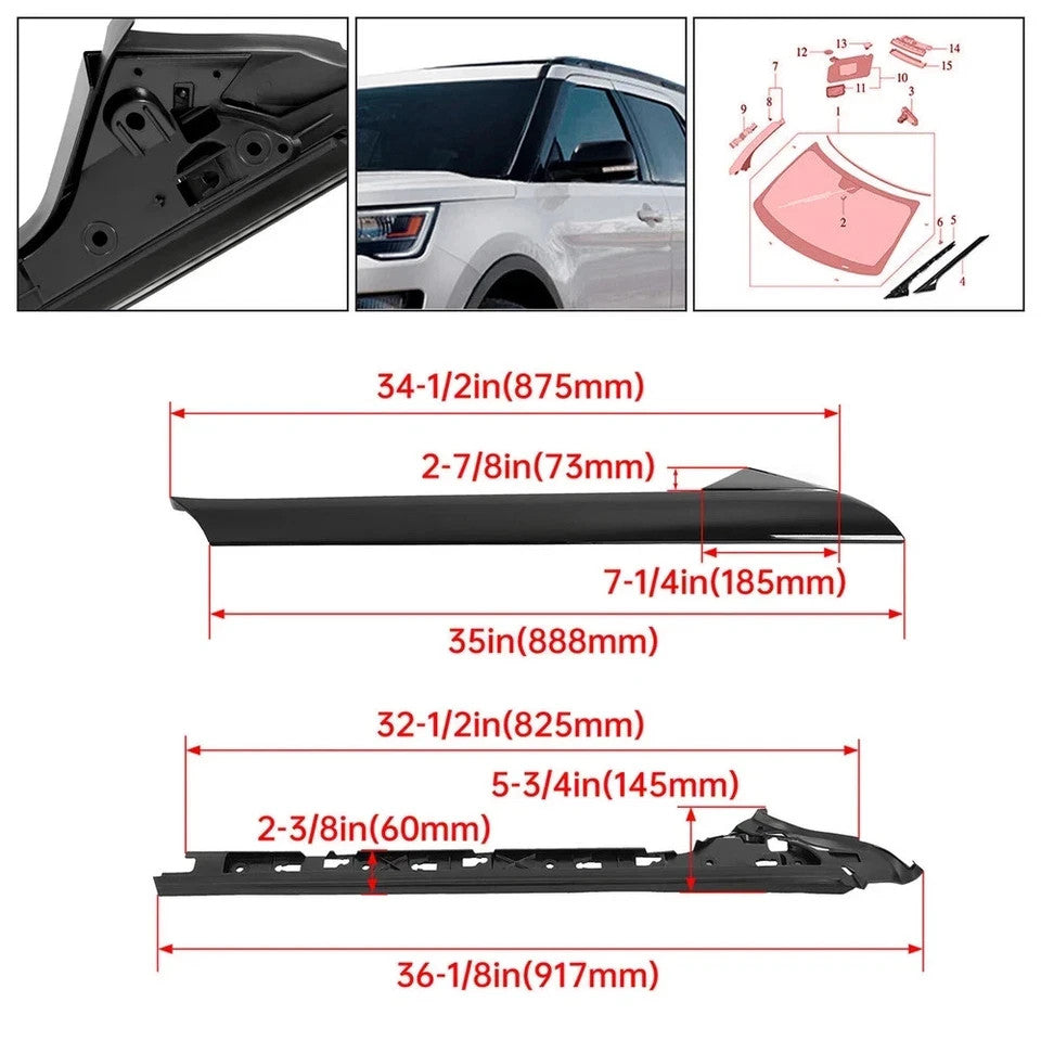 Left Side Windshield A-Pillar Molding INNER OUTER Trim For Ford Explorer 2011-19