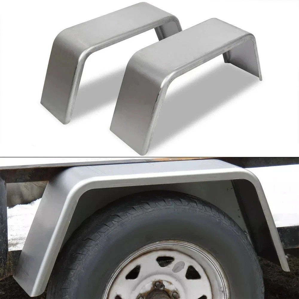 Pair of Square Silver Steel Cargo Single Axle Trailer Fenders (14"-16" wheels)