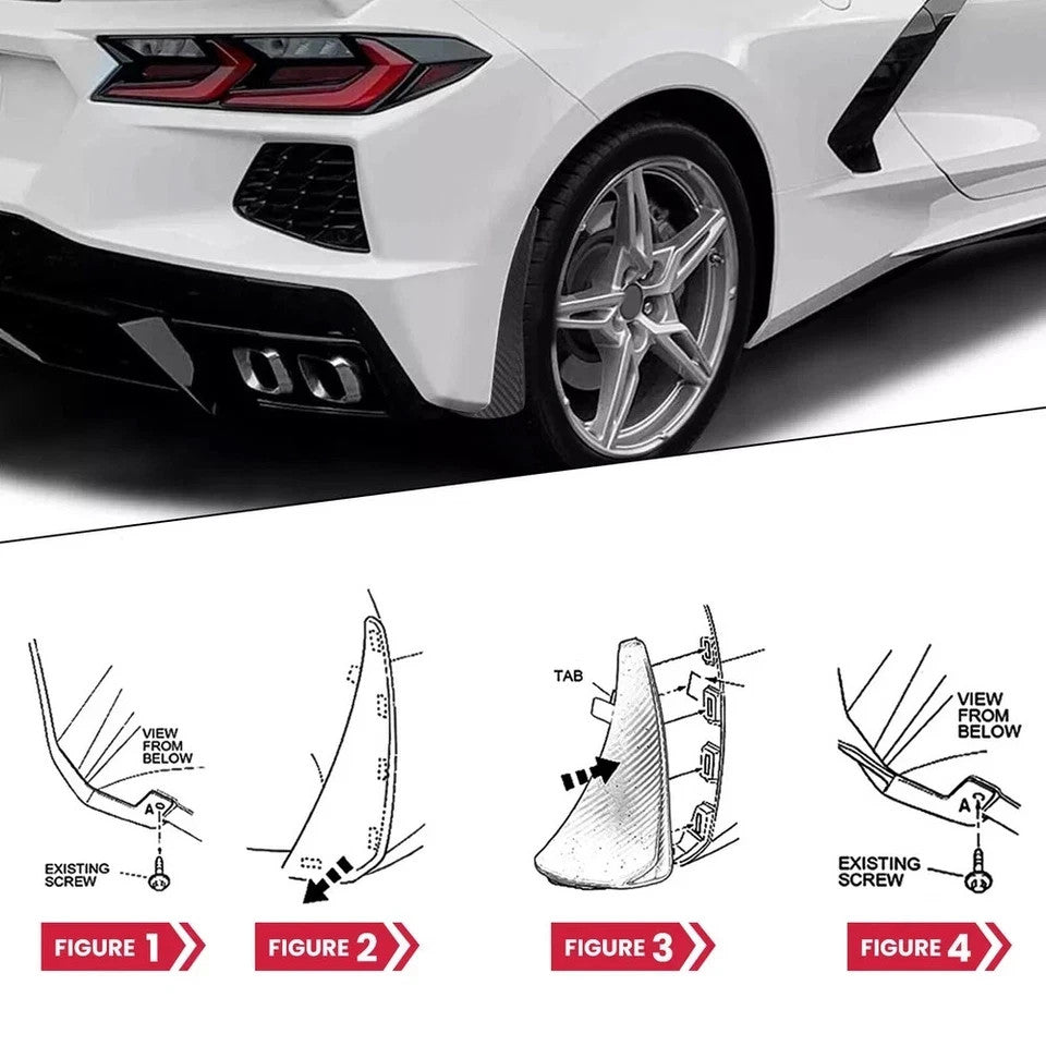 Extended Front Rear Splash Guard Mud Flaps For Corvette C8 20-Up XL Carbon Style
