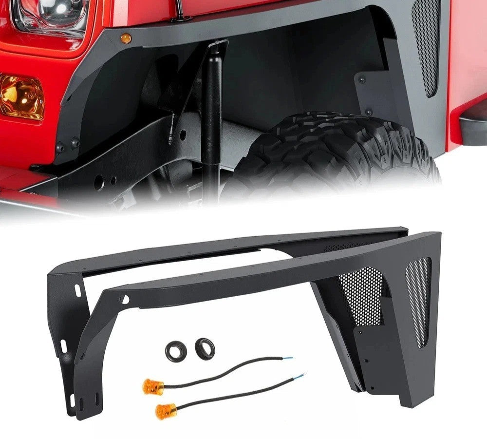 Front Fender Flares For 87-95 Wrangler YJ Armor Rocker Guards w/LED Eagle Lights