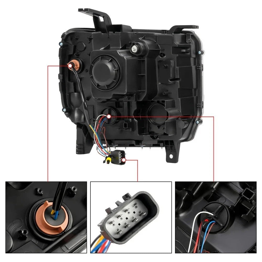 HECASA LED LH&RH Headlight Projector For 14-18 GMC Sierra 1500 15-19 2500 3500HD