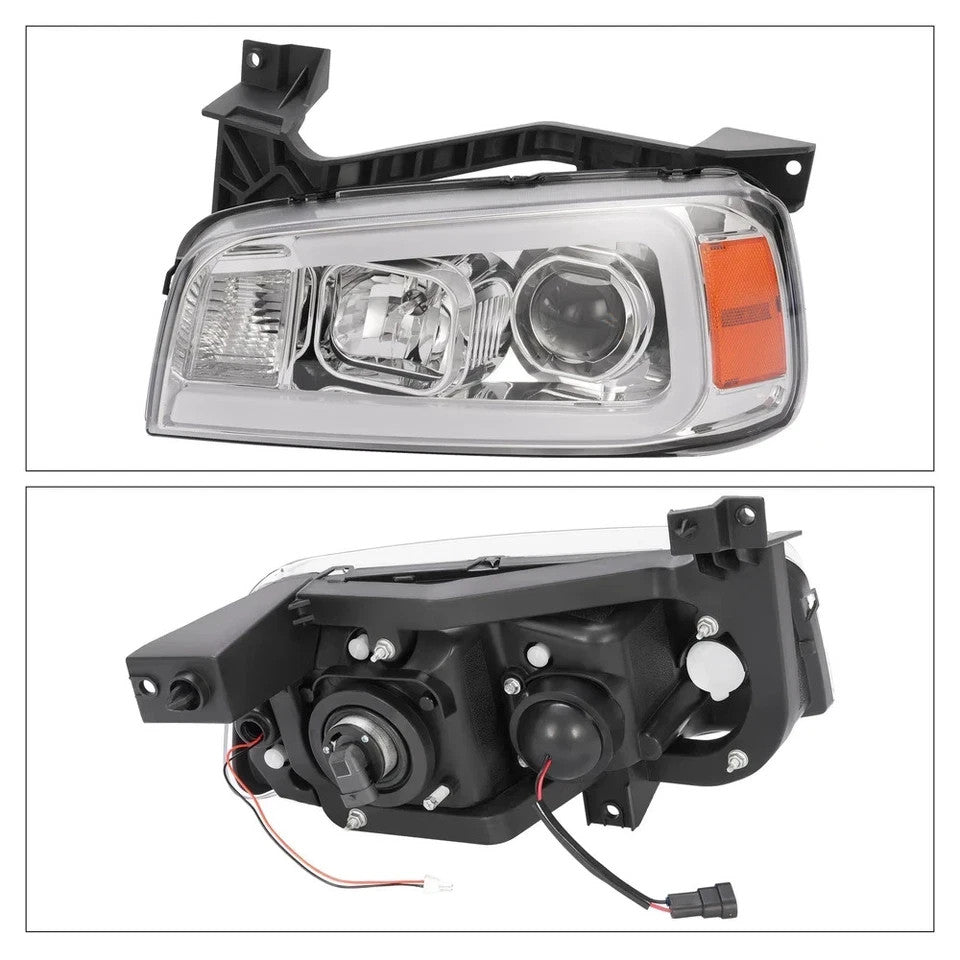 For Dodge Charger 2006-2010 Chrome LED Tube Projector Headlights Headlamps Pair