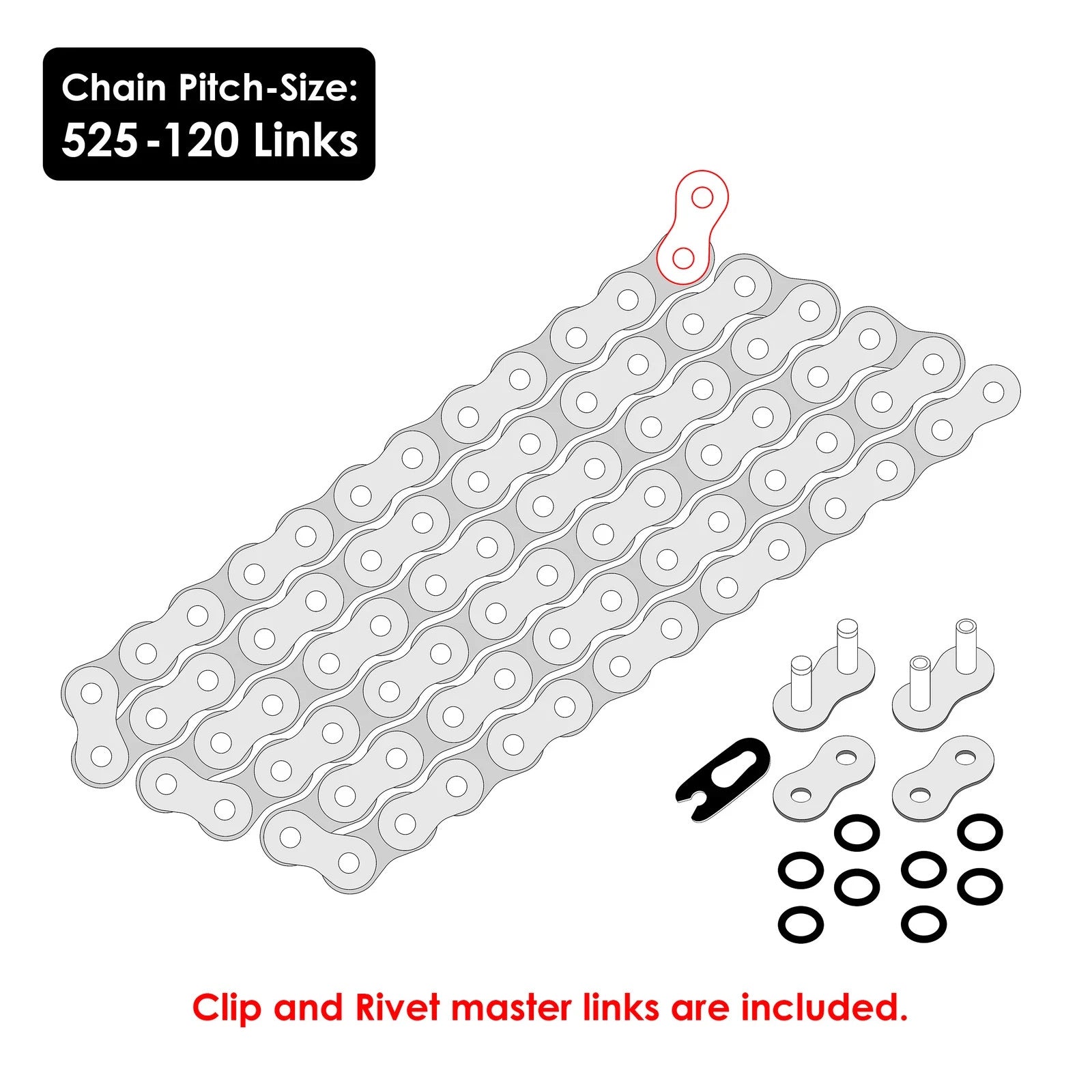 525 X 120 Links Motorcycle Atv Red O-Ring Drive Chain 525-Pitch 120-Links