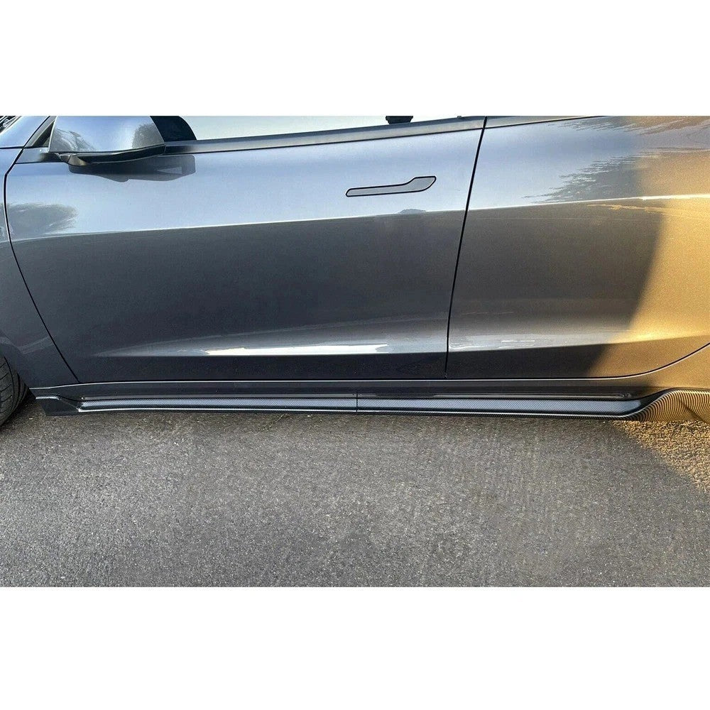 Fits 17-23 Tesla Model 3 Side Skirt Extension Rocker Panel - Carbon Fiber Print