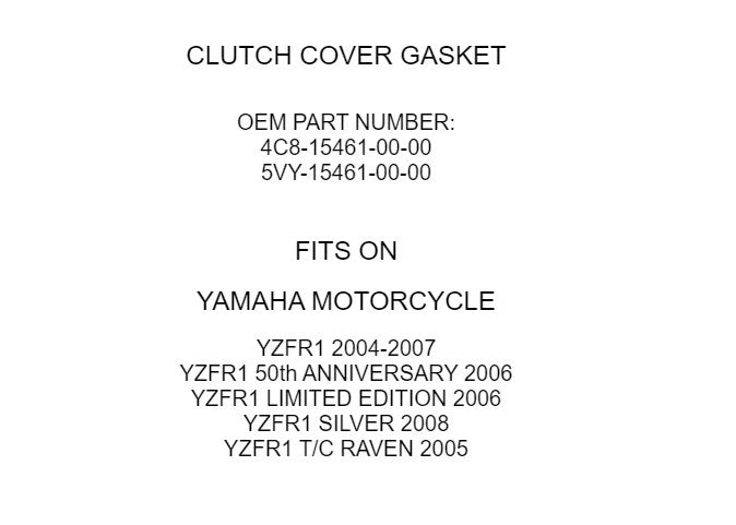 Clutch Cover Gasket fits Yamaha YZFR1 YZF-R1 2004 2005 2006 2007 2008