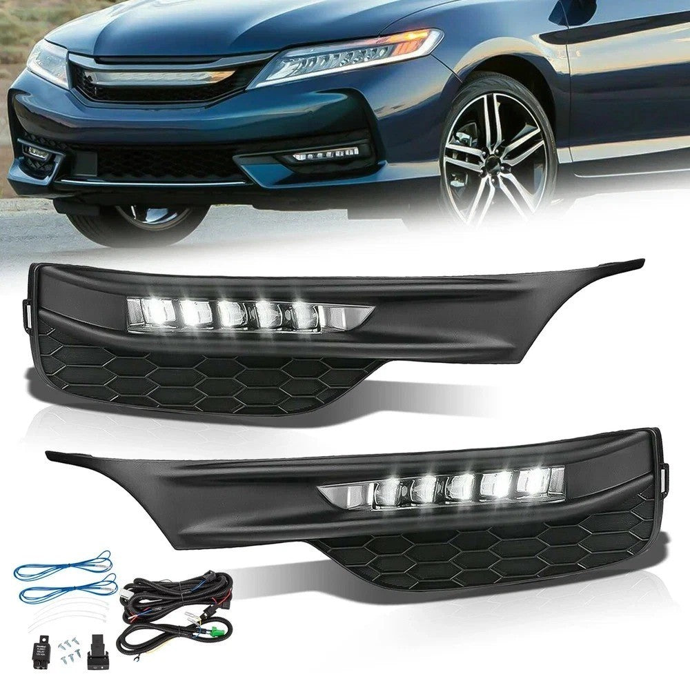 For 2016-2017 Honda Accord Sedan 4Dr LED Fog Lights Lamps w/Cover Wiring 16-17
