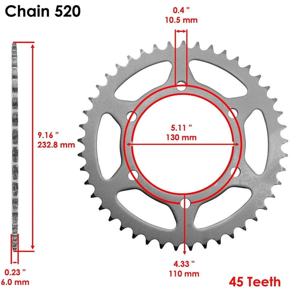 Black Drive Chain And Sprocket Kit for Kawasaki Ninja 250R EX250J 2008-2012