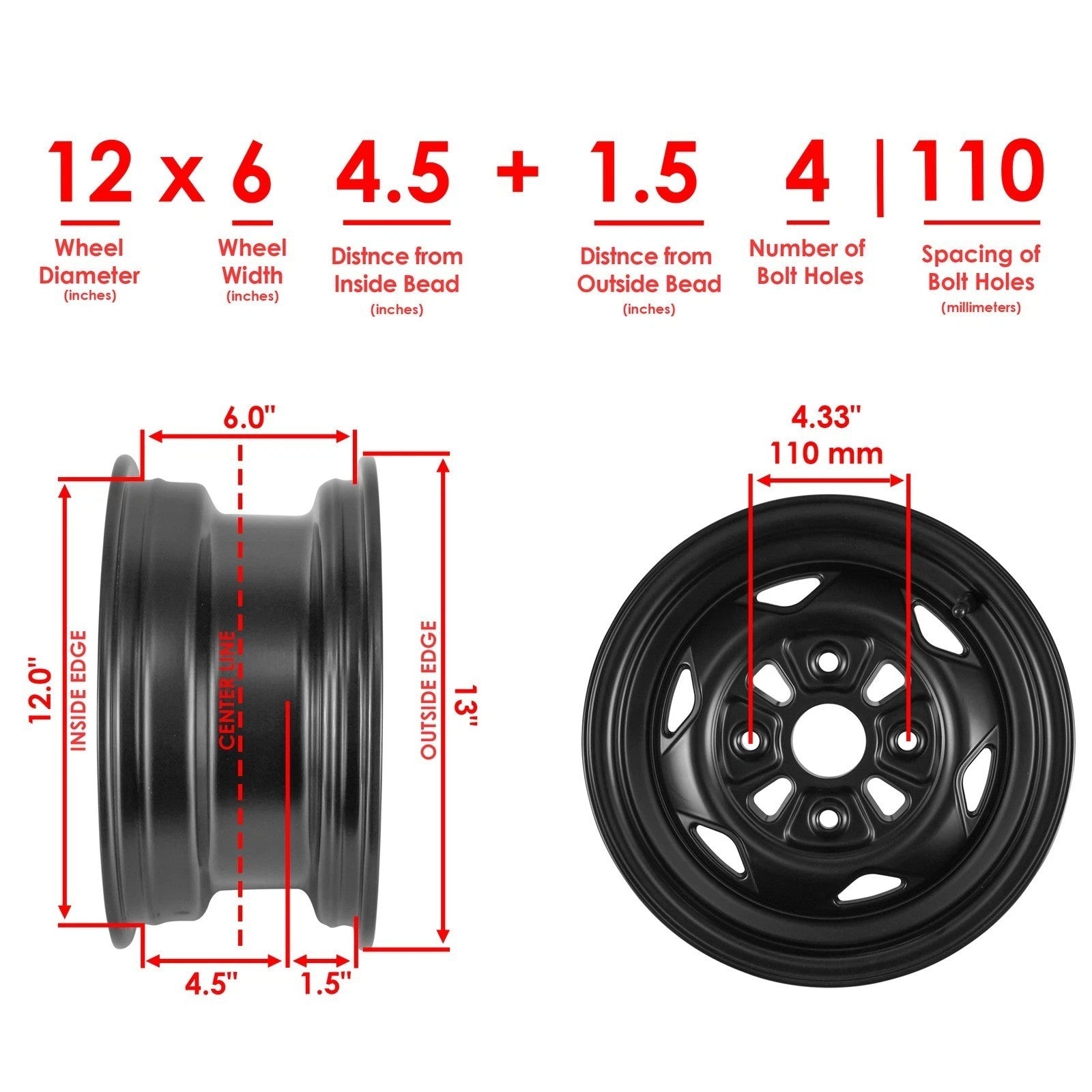 Caltric Front Wheel Rim For Honda Rancher 420 TRX420TE ES / TRX420TM 2014-2026