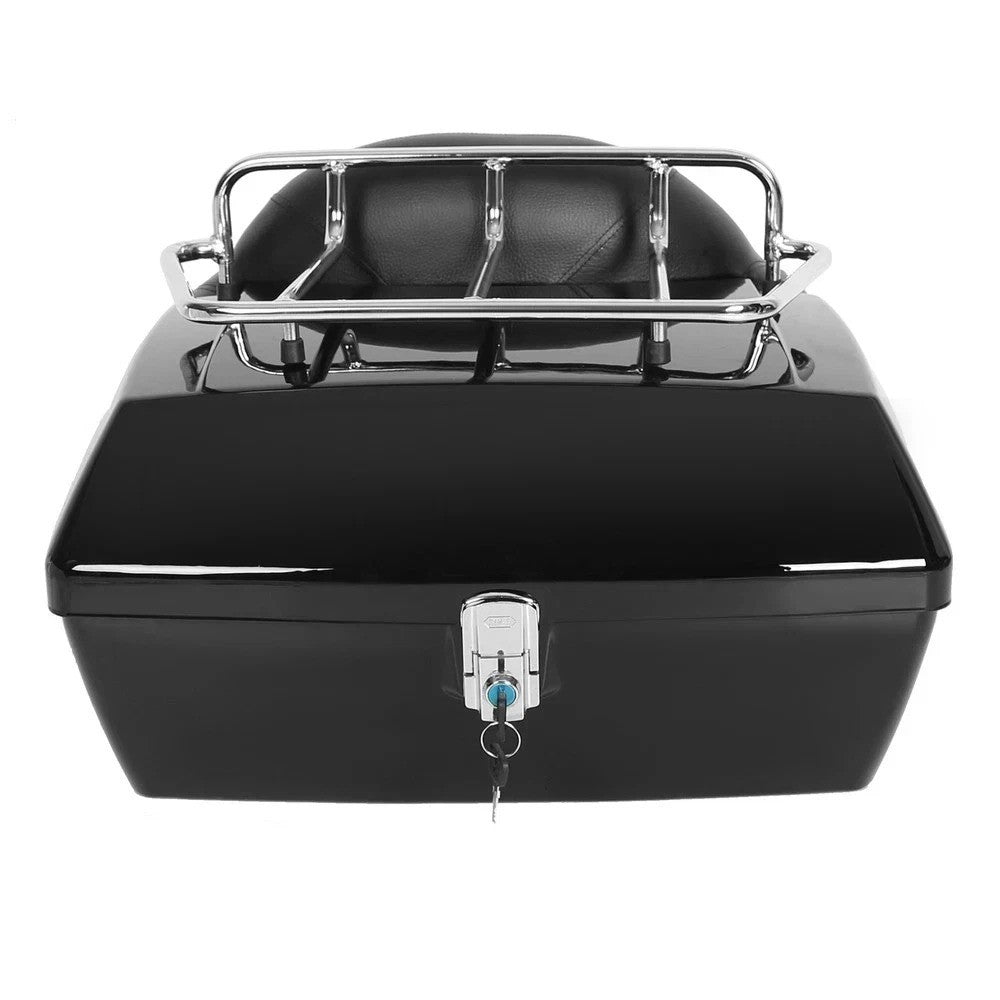 50L Universal Black Motorcycle Tail Box Trunk Top Rack Backrest For Harley Honda