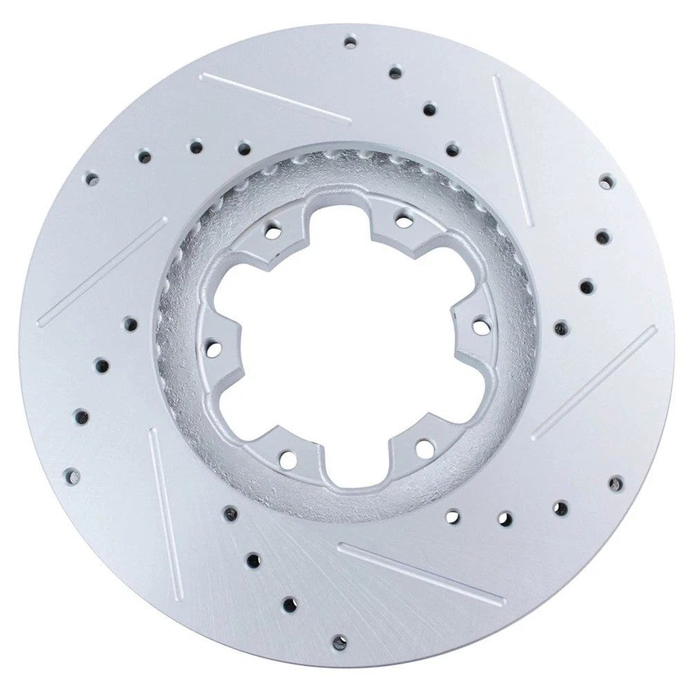 Front Ceramic Disc Brake Pad & Performance Drilled Slotted Coated Rotor Kit New