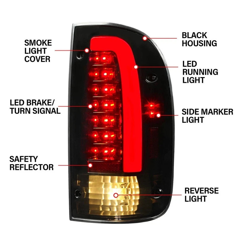 For Toyota Tacoma 1995-2000 LED Smoke Replacement Tail Lights Driver & Passenger
