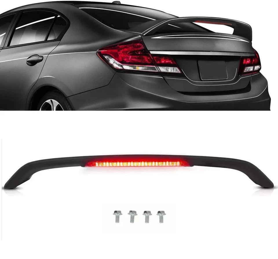 Matte Black Rear Trunk  Spoiler Wing w/LED For Honda Civic Sedan 2012-2015 2013