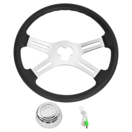 Black 4 Spoke Steering Wheel 18" For Freightliner/ Kenworth/ Peterbilt/ Volvo