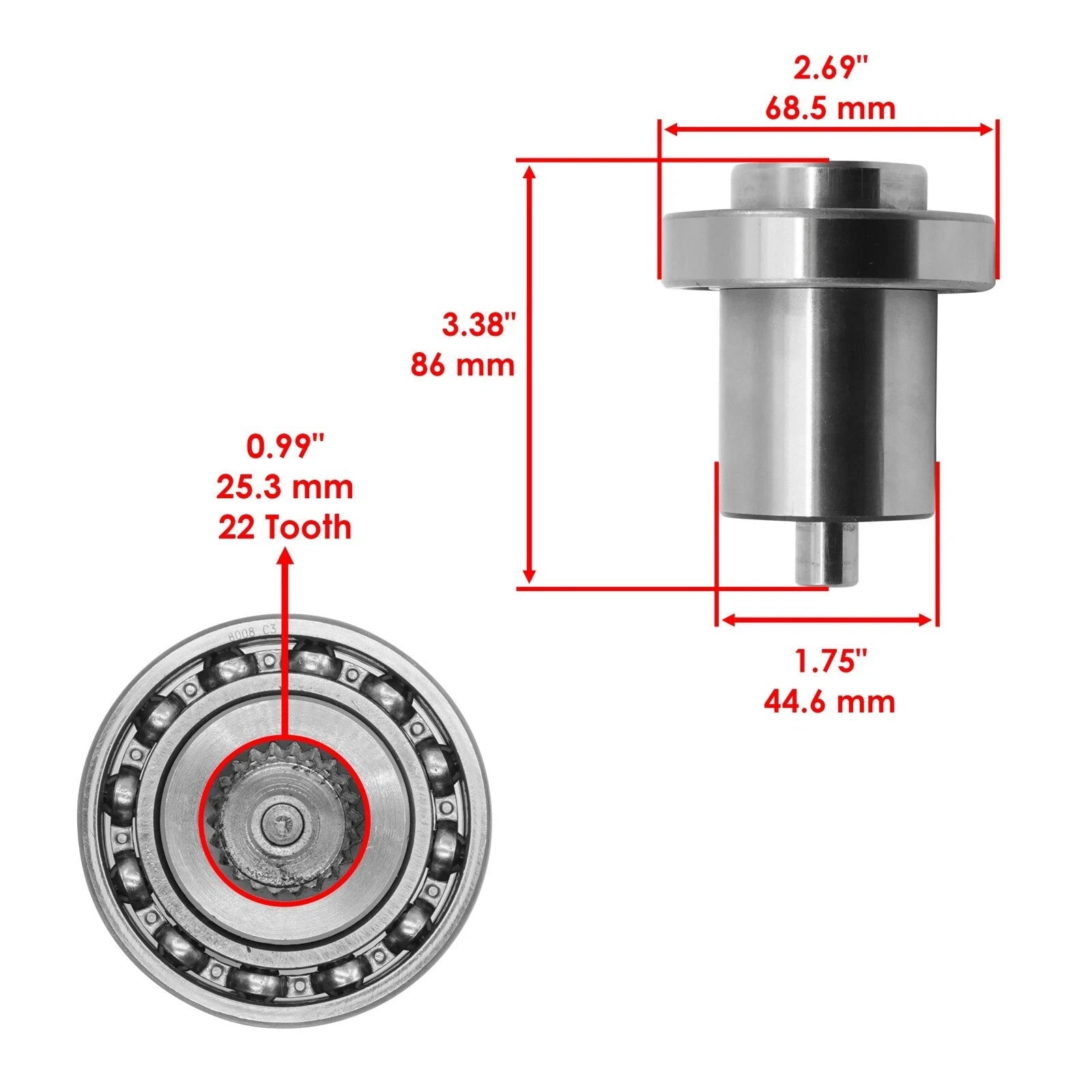Caltric Front Differential Output Hub For Polaris RANGER 48V MIDSIZE EV 2013
