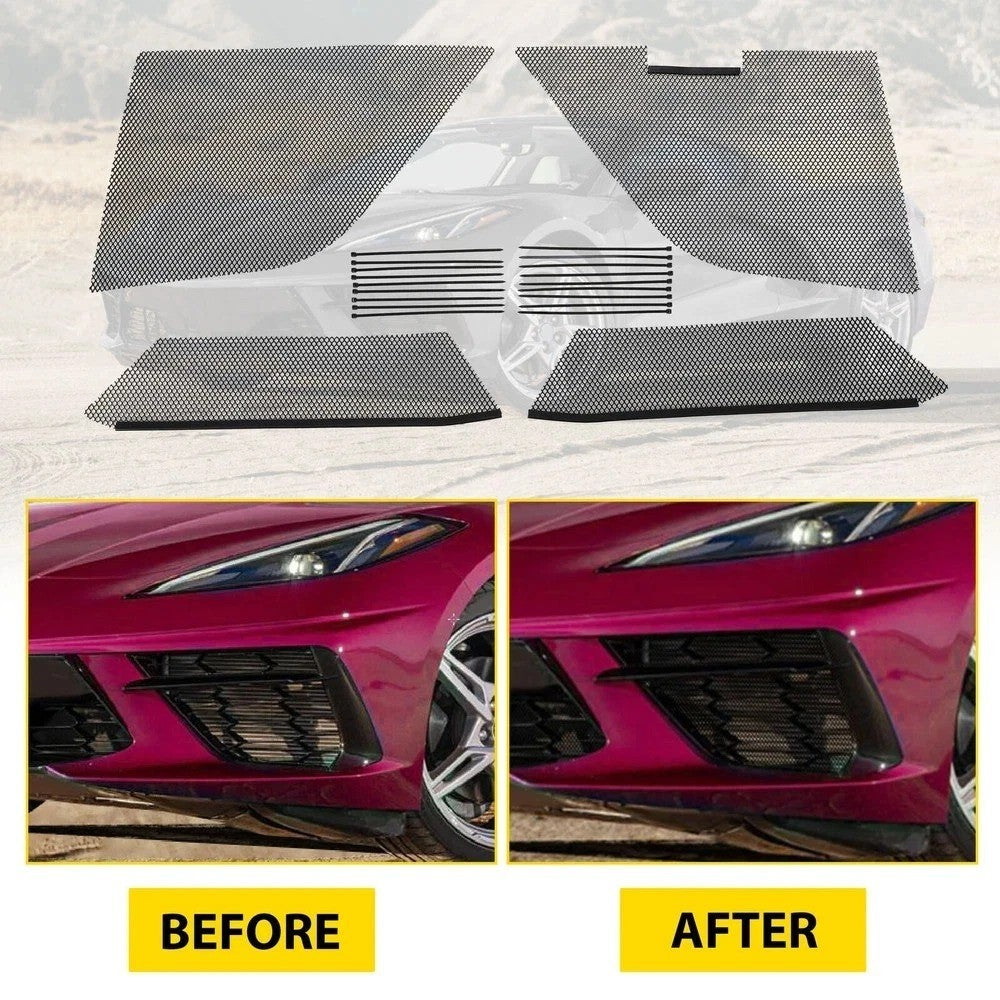 4PCS FOR CORVETTE C8 2020-2024 RADIATOR MESH GRILL GRILLE GUARDS COVERS BLACK