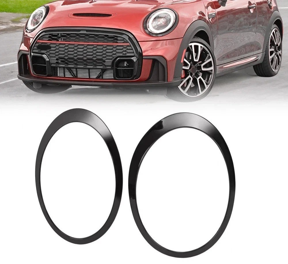 HECASA 2X Black Headlight Bezel Trim Ring Cover For Mini Cooper R55 R56 2007-15